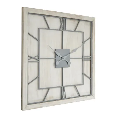 Grey Metal Roman Numeral Square Clock