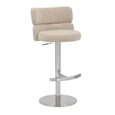 Cream Fabric Adjustable Swivel Bar Stool Chrome Metal Base