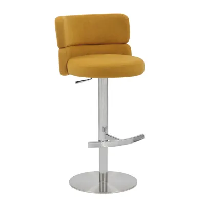 Mustard Fabric Adjustable Swivel Bar Stool Metal Chrome Base