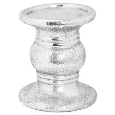 Silver Punch Faced Ceramic Large Candle Holder