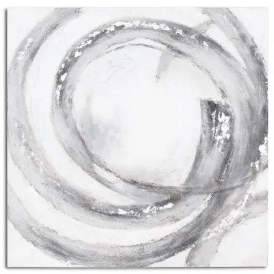 Galaxy Square Silver Metallic And Grey Hand Painted Wall Art Canvas