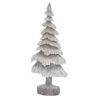 Carved Wood Effect Grey Snowy Tree