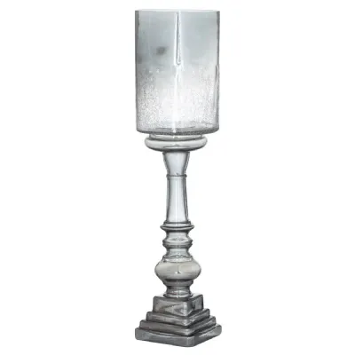 Silver Smoked Glass Candle Pillar Holder