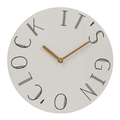 Round White Face Clock With Art Deco 'Gin O Clock'