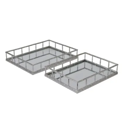 Set Of Bamboo Detailed Rectangular Trays
