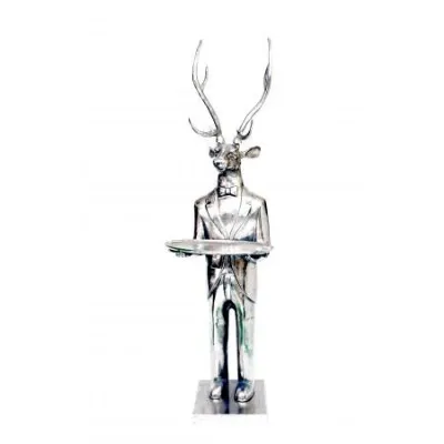 Silver Finished Recycled Aluminium Standing Deer with Serving Plate