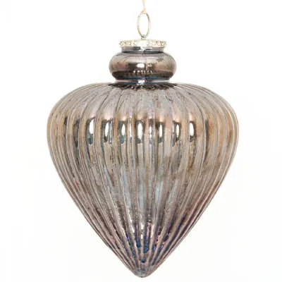 Smoked Midnight Large Fluted Teardrop Bauble