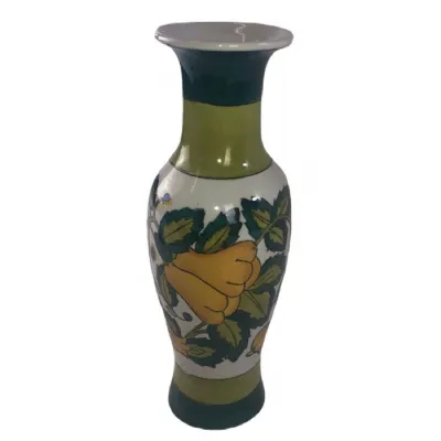 Flower Design Vase Green Yellow 26cm