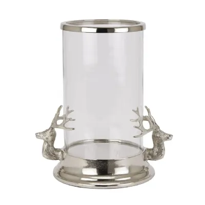Silver Stag Heads Hurricane Lantern