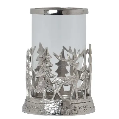 Silver Stag Scene Hurricane Lantern