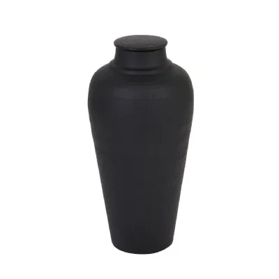 Matt Black Hammered Vase With Lid
