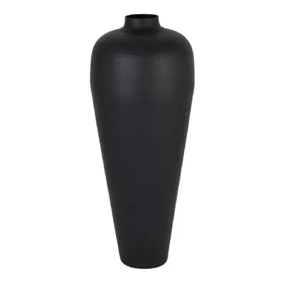Matt Black Medium Hammered Vase Without Lid