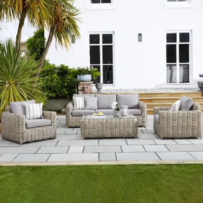 Beige Rattan Large 5 Seater Garden Sofa and Coffee Table Set