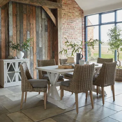 Beige Rattan Effect Rounded Outdoor Dining Chair