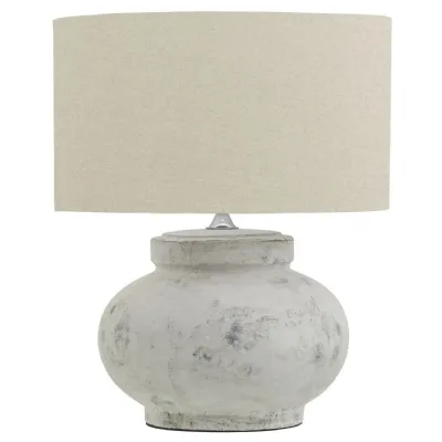 Darcy Antique White Squat Table Lamp With Linen Shade