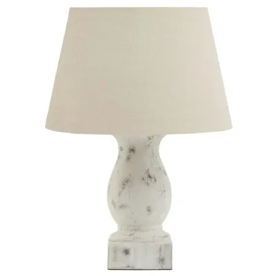 Darcy Antique White Pillar Table Lamp With Linen Shade