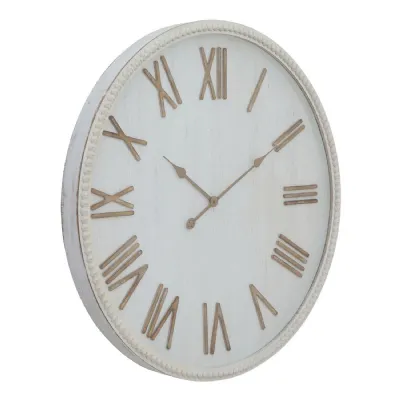 Large Rustic White Clock With Beaded Frame