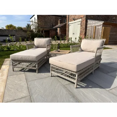 Beige Rattan Effect Outdoor Sun Lounger Set with Side Table