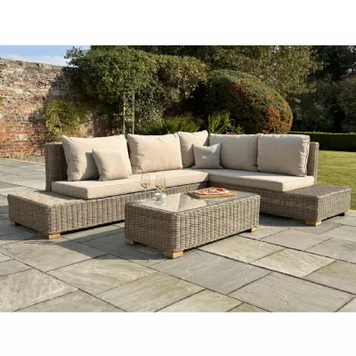 Beige Rattan Effect Outdoor Large Corner Sofa Set