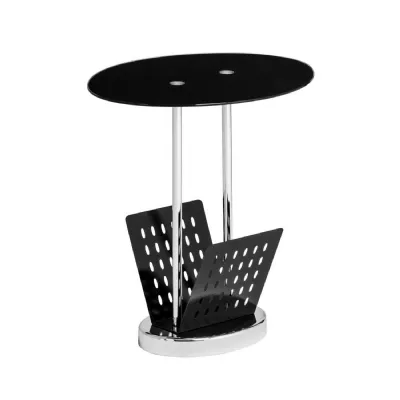 Magazine Side Table With Black Glass Top And Chrome Legs
