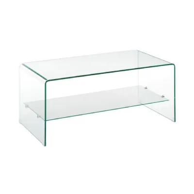 Curved Transparent Glass 2 Tier Coffee Table