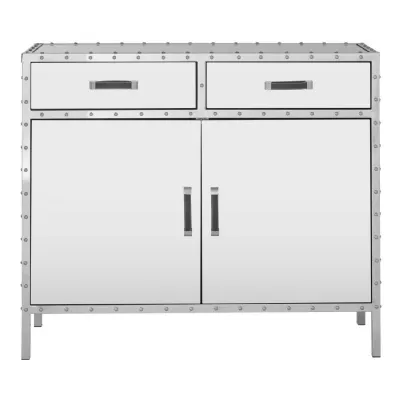 Industrial style mirrored sideboard with rivets