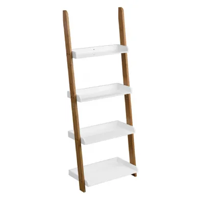 Bamboo And Gloss White Ladder Shelf