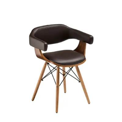 Modern Brown Leather Effect Dining Chair with Arms