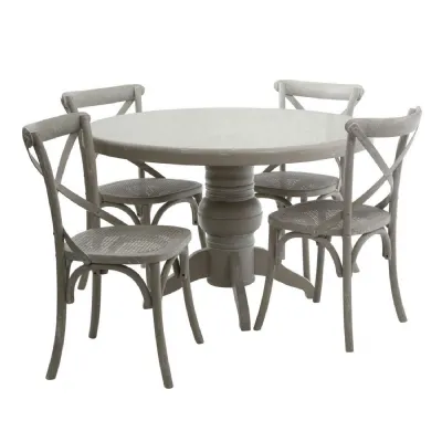 Rustic 4 Seat Grey Wash Round Dining Set