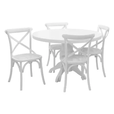 Rustic 4 Seat Whitewash Round Dining Set