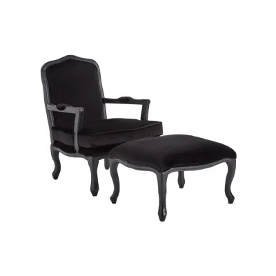 Black french style armchair and stool