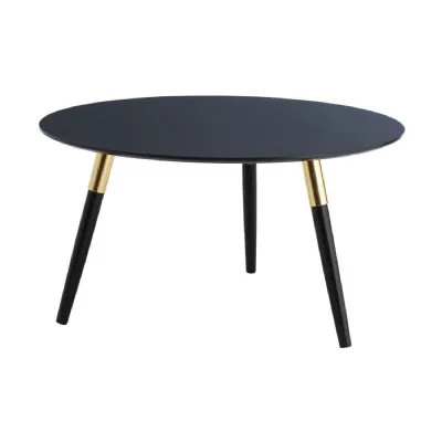 BLACK AND GOLD CIRCULAR TRIPOD COFFEE TABLE