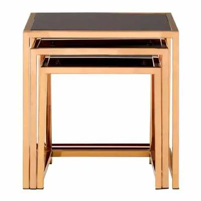 Ackley Set Of 3 Square Cross Designed Rose Gold Metal End Side Tables