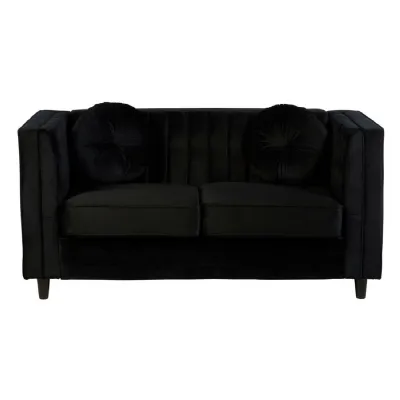 Black High Arm 2 Seat Velvet Sofa