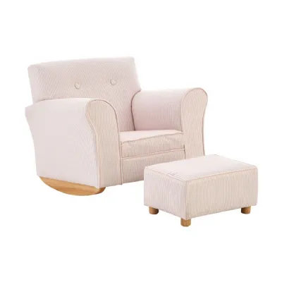 Child's Pink and White Stripe Rocker with Footstool
