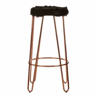 Industrial Style Modern District Black Faux Fur Rose Gold Finish Stool