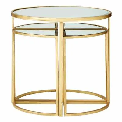 Set Of 5 Iron Gold Stainless Steel Mirrored Tops Nest of Tables