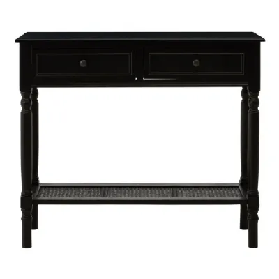 Black Shaker Style Console With Rattan Pot Board