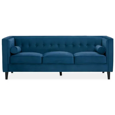 Helia Button Tufted Back Blue Velvet Sofa