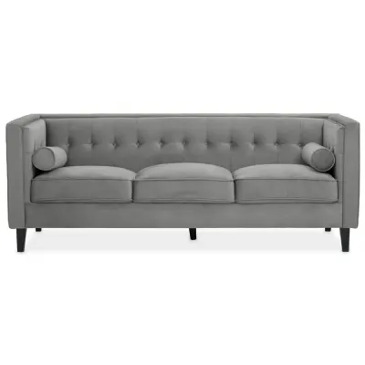 Button Tufted Back Grey Velvet Sofa