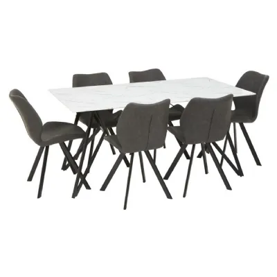 6 Seat Rectangular White Marble Dining Set