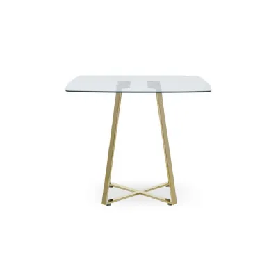 Minimal Square Glass Dining Table with Metallic Gold Legs