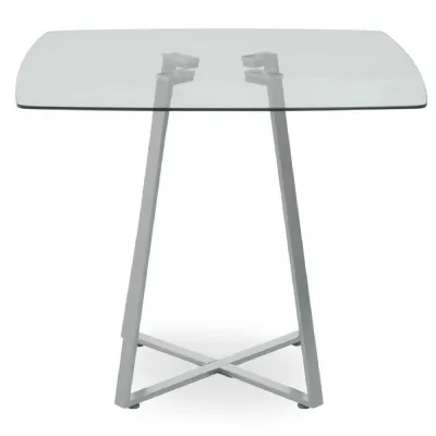 Minimal Square Glass Dining Table with Matte Grey Legs