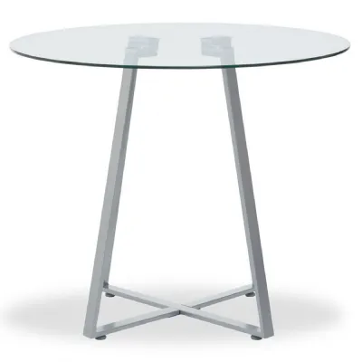 Minimal Round Glass Dining Table with Matte Grey Legs