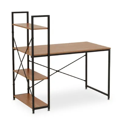 Minimal Red Wood Desk with Open Shelves