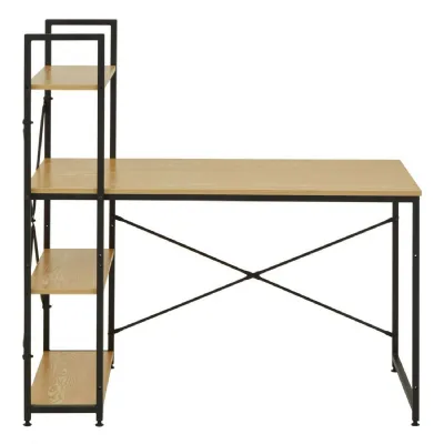 Minimal Light Wood Desk with Open Shelves