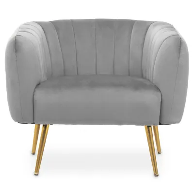 Luxe Channel Tuft Grey Velvet Chair