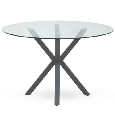 Contemporary Glass Top Round Table Metallic Grey Base