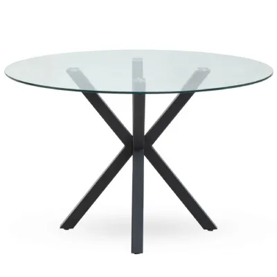 Contemporary Glass Top Round Table Metallic Black Base