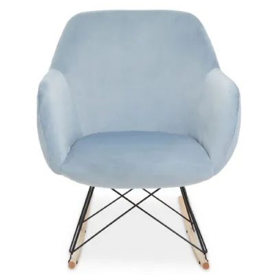 Contemporary Small Blue Velvet Rocking Chair